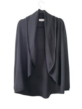 REPEAT Cashmere Black Organic Cashmere Draped Shawl Collar Cardigan Sweater